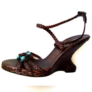 ✨HP✨ SALVATORE FERRAGAMO jeweled wedge heels with ankle strap